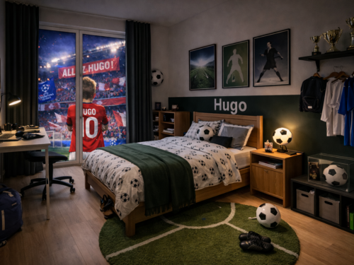 Chambre d'enfant avec vue sur le stade