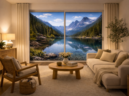 Salon avec vue sur la montagne