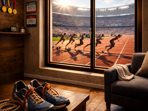 Vue sur une course d'athlétisme