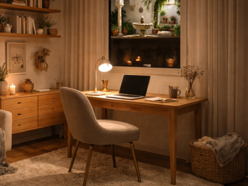 Bureau vue sur une fontaine du Maroc
