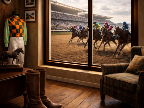 Vue sur une course de chevaux à l'hippodrome