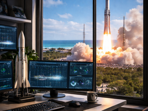 Vue sur la fusée avec lancement spatial