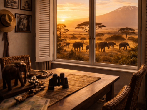 Vue sur le Kilimanjaro avec des éléphants