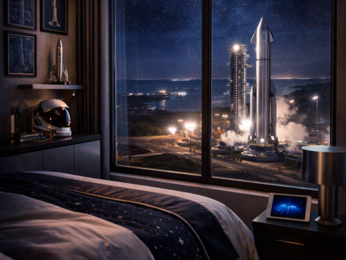 Vue sur le lancement de fusée