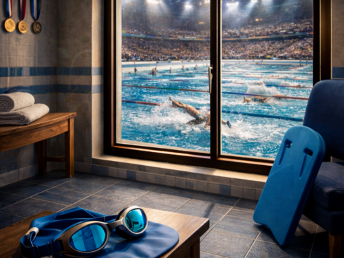 Vue sur une compétition de natation