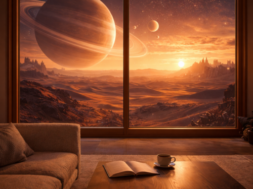 Vue sur une planète dans le désert