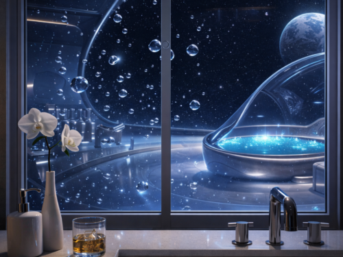 Vue sur une station spatiale avec salle de bain