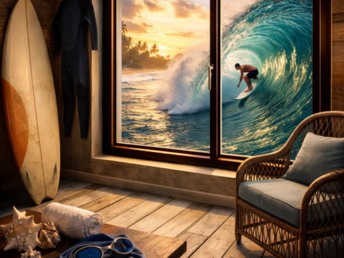 Vue sur un surfeur dans la vague