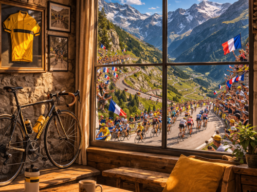 Vue sur une compétition de vélo en montage