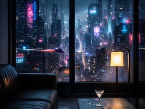 Vue la ville avec néon durant la nuit